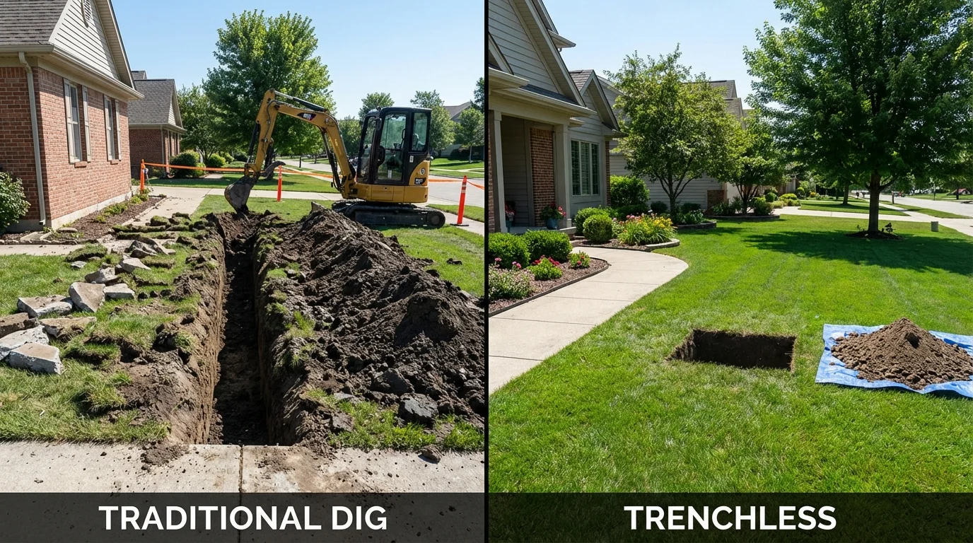 Trenchless sewer repair with minimal yard damage versus traditional excavation in Arab, AL